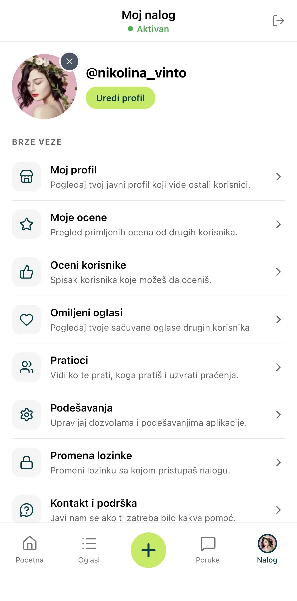 Moj Vinto — podešavanja naloga
