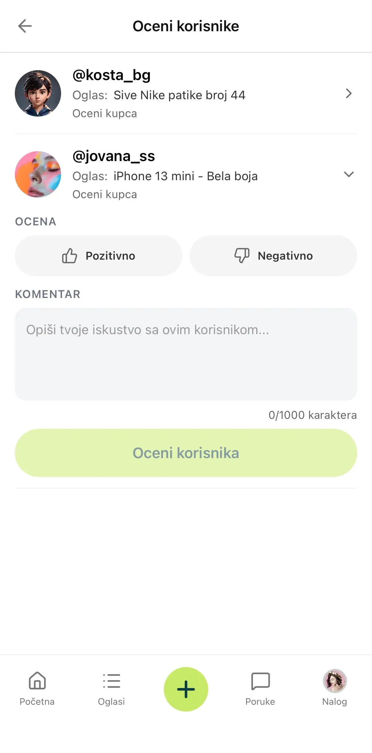 Moj Vinto — ocenjivanje korisnika